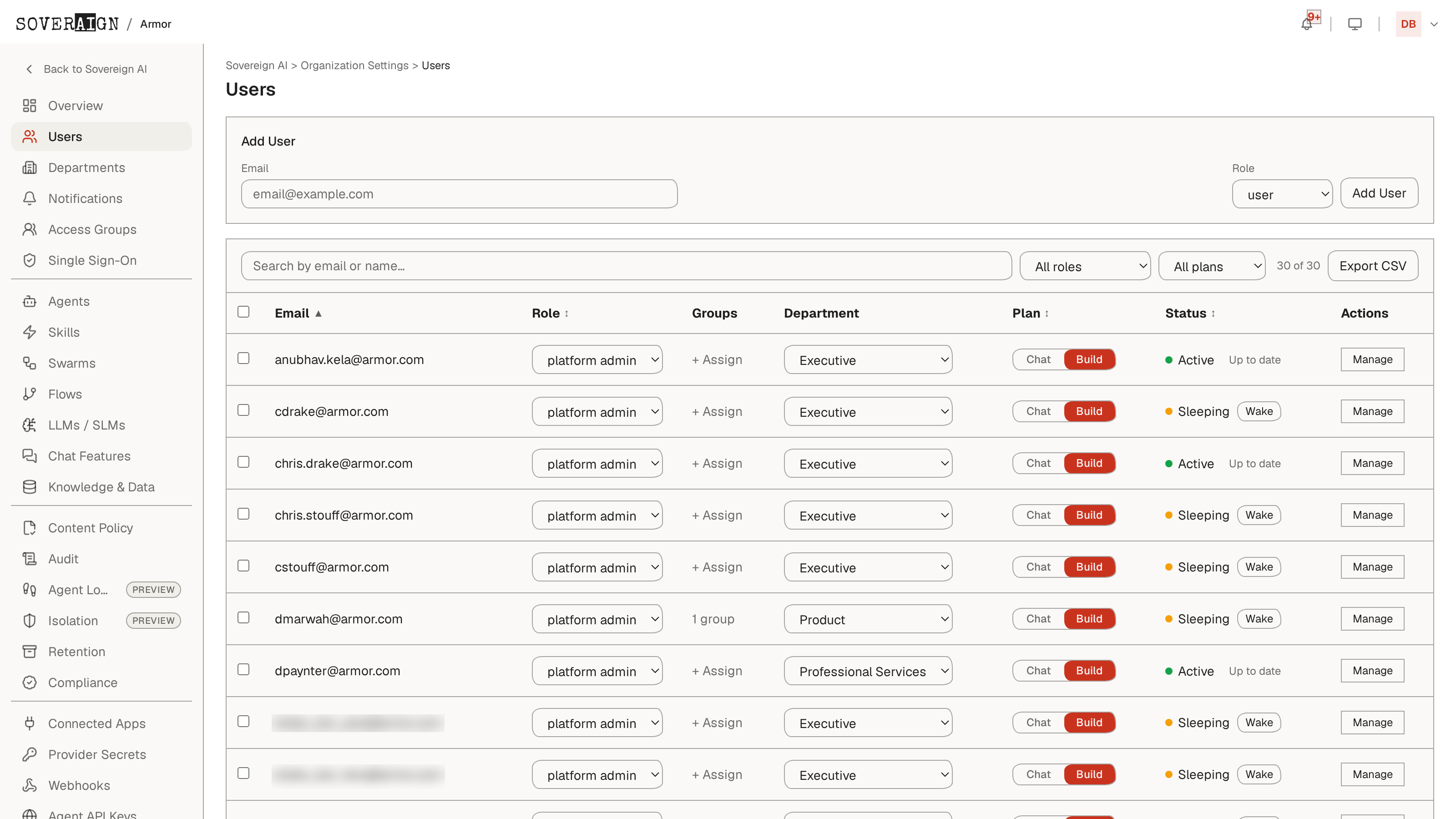 The Users admin page with the member roster, roles, and seat controls
