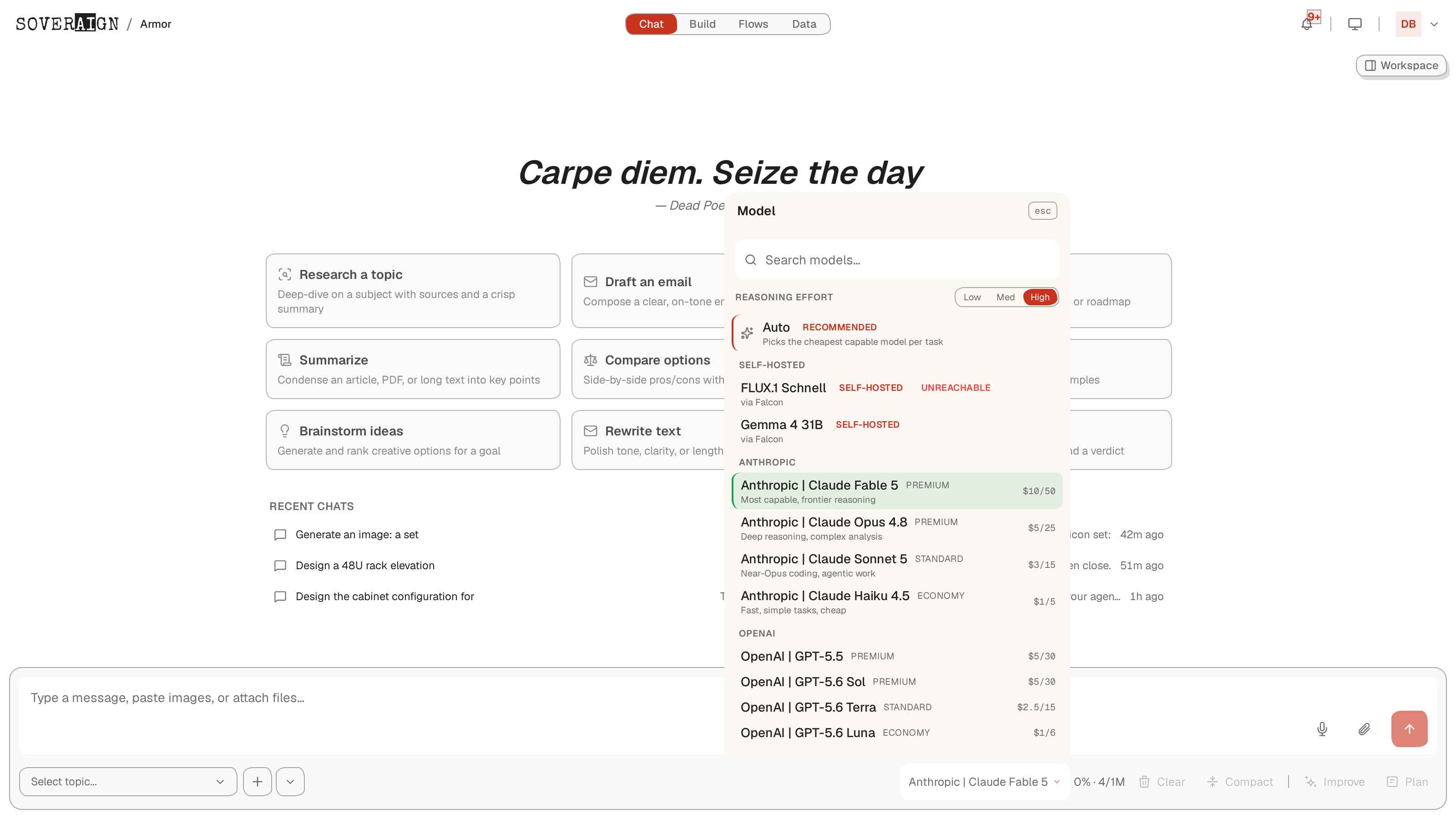 Model picker with the pinned Auto row and provider-grouped models