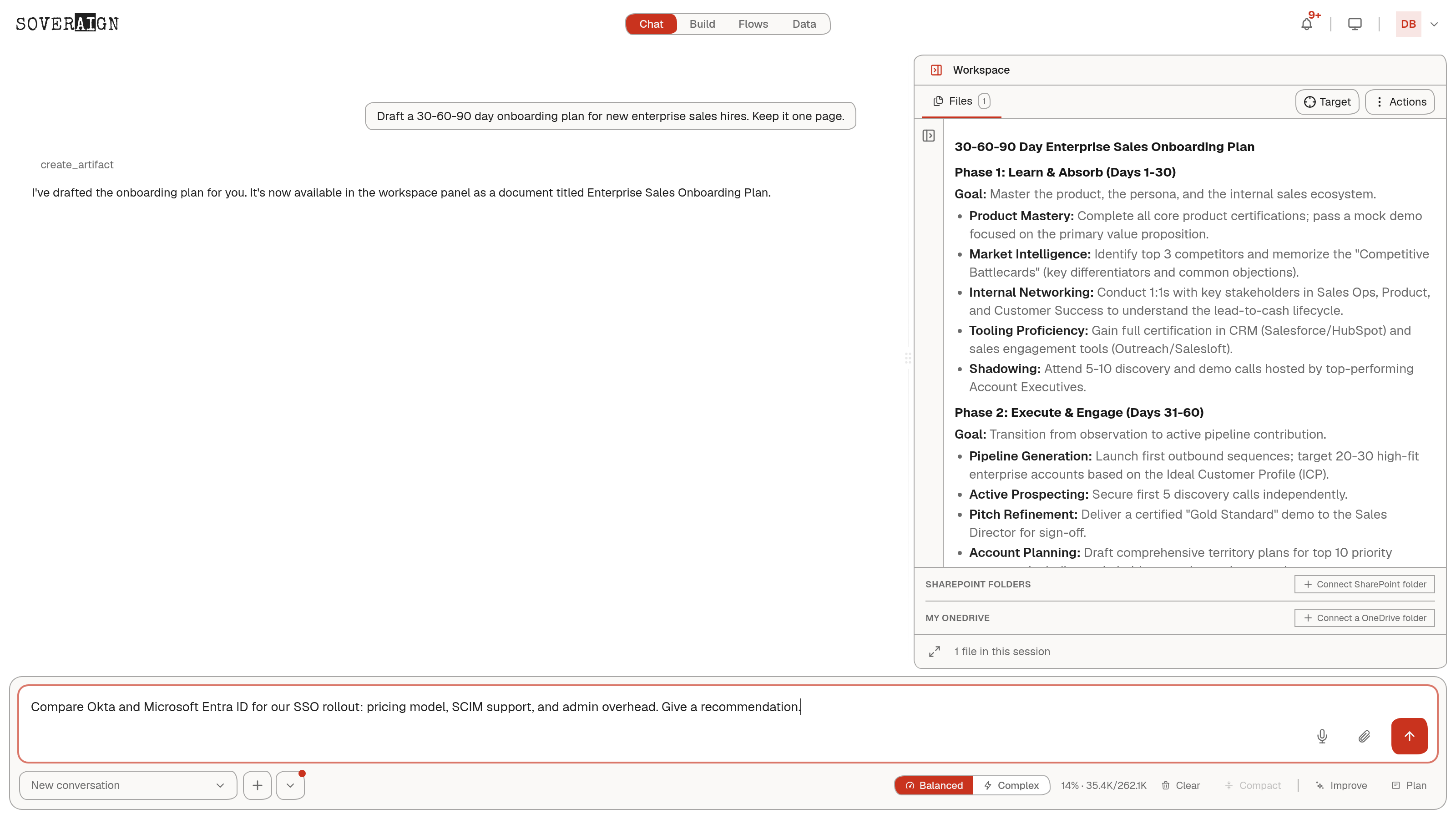 The composer with the Balanced and Complex tier selector and the live usage meter