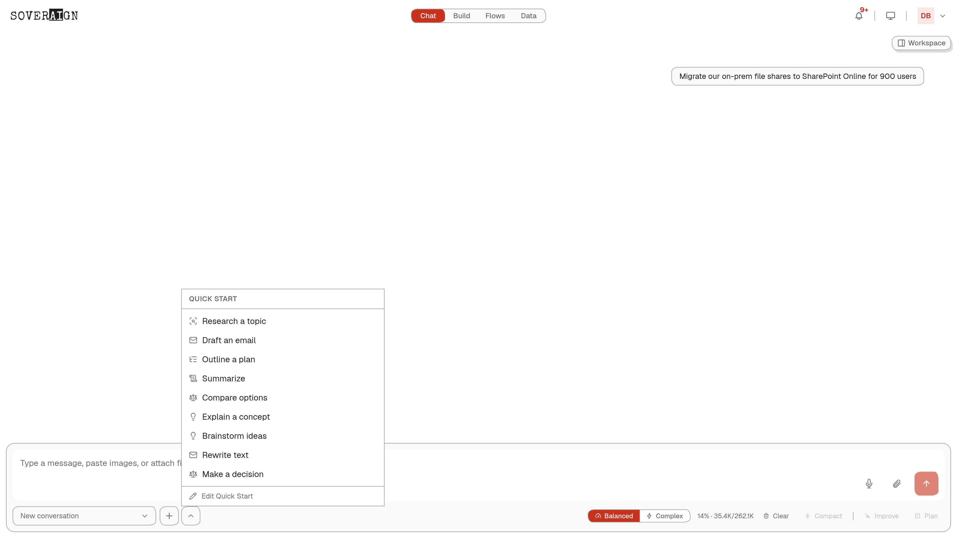 The Quick Start editor with editable cards: name, description, icon, and prompt